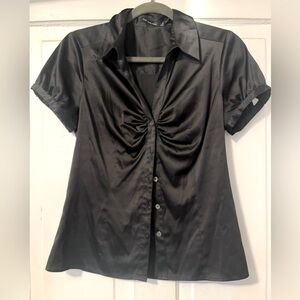 Black satin shirt sleeve blouse